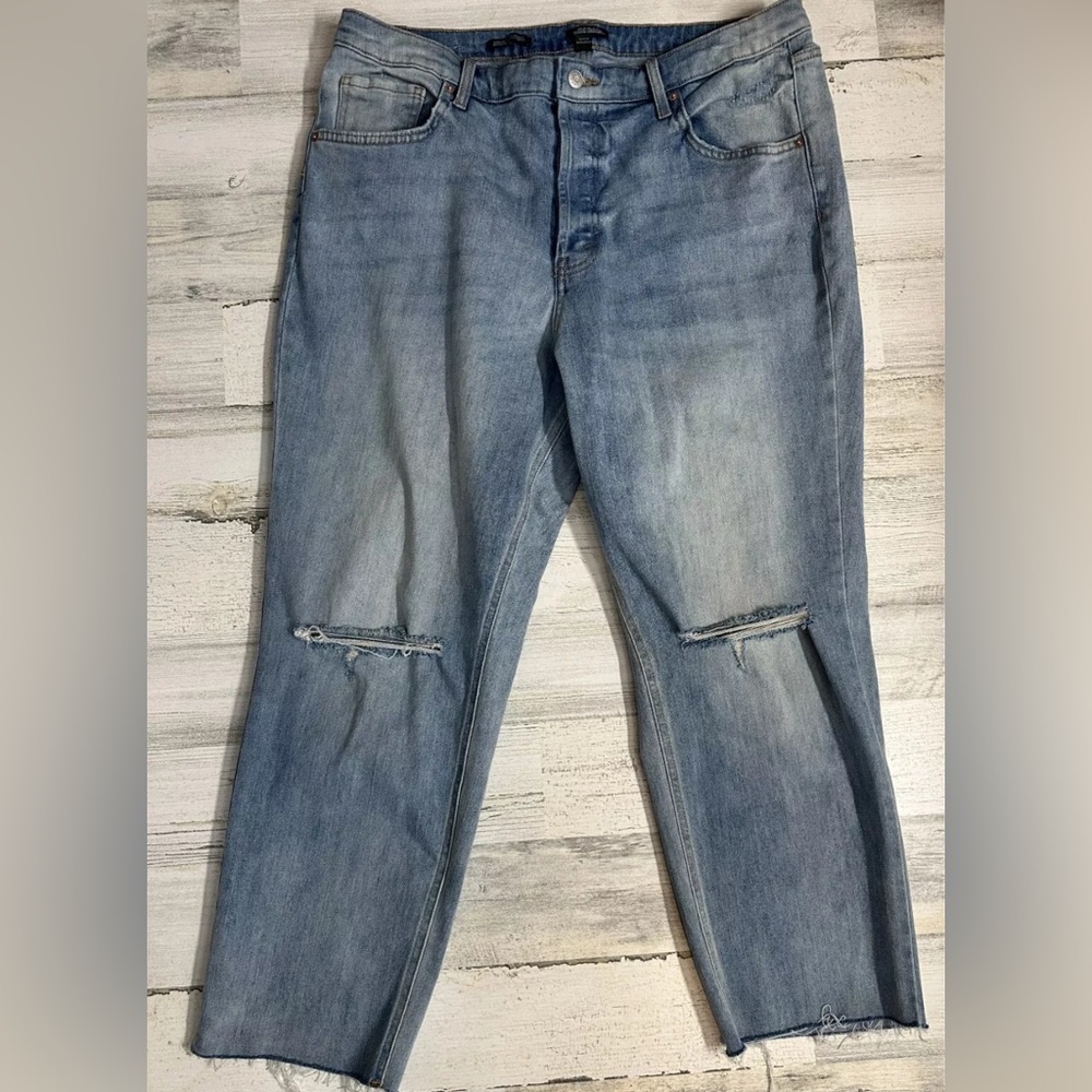 Wild Fable Button Fly Straight Jeans Jrs Sz 17 Blue Denim Light Hi Rise Distress